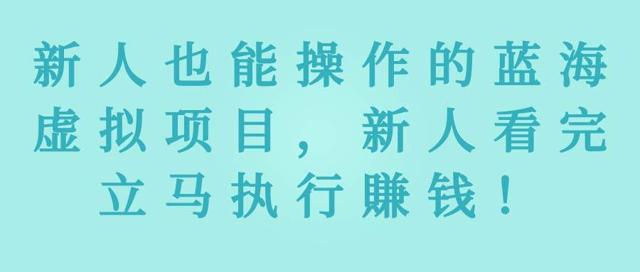 新人也能操作的蓝海虚拟项目，新人看完立马执行賺钱！【视频教程】