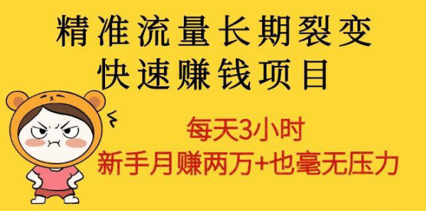 精准流量长期裂变快速赚钱项目:每天3小时 新手月赚两万+也毫无压力