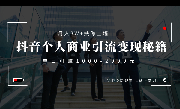 月入3W+扶你上墙，抖音个人商业引流变现秘籍，单日可赚1000-2000元