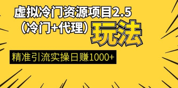 虚拟冷门资源项目2.5(冷门&代理玩法) 精准引流实操日赚1000+