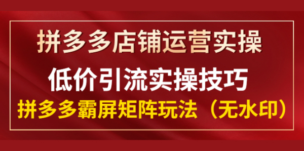 拼多多店铺运营实操,低价引流实操技巧,拼多多霸屏矩阵玩法(无水印)