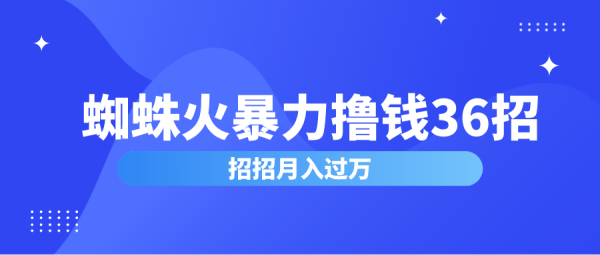 蜘蛛火暴力撸钱36招,招招月入过万,蜘蛛火赚钱项目价值2000元(完整版)
