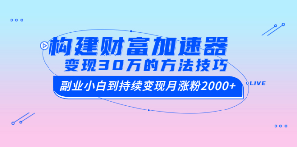 构建财富加速器,副业小白到持续变现月涨粉2000+,变现30万的方法技巧