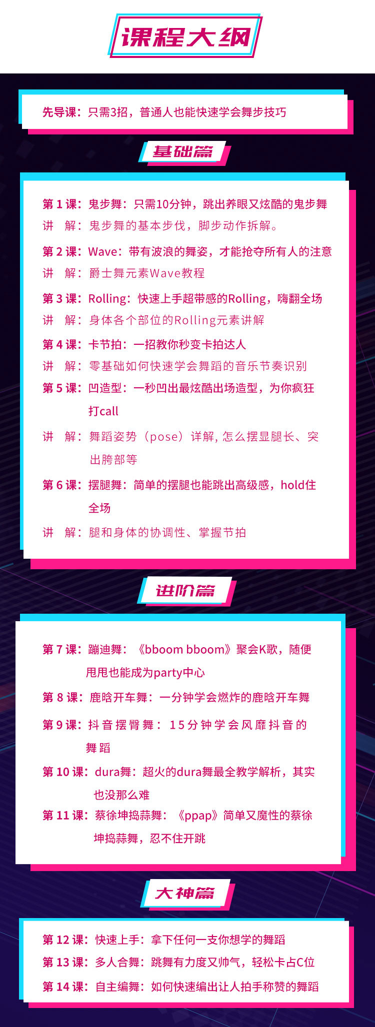 快速变身抖音网红舞达人14节视频大课目录