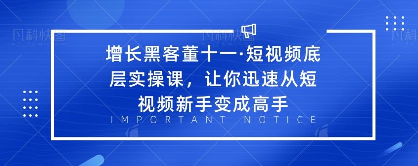 增长黑客董十一·短视频底层实操课,让你迅速从短视频新手变成高手