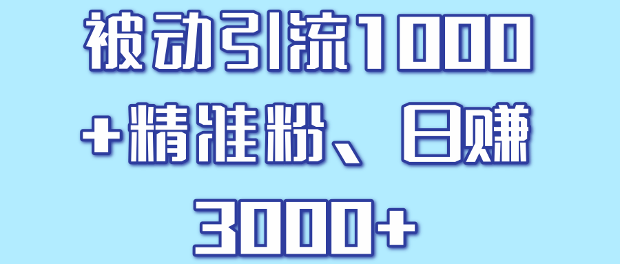 被动引流1000+精准粉，日赚3000+【视频教程】