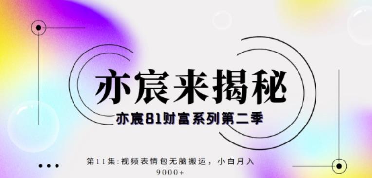 亦宸财富81系列第2季第11集:视频表情包无脑搬运,小白月入9000+