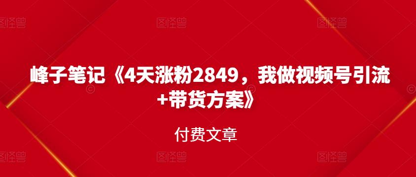 峰子笔记《4天涨粉2849，我做视频号引流 带货方案》付费文章