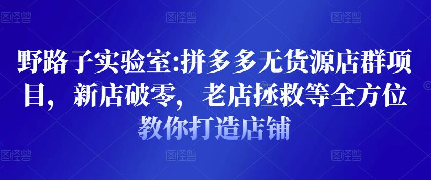 野路子实验室:拼多多无货源店群项目,新店破零,老店拯救等全方位教你打造店铺