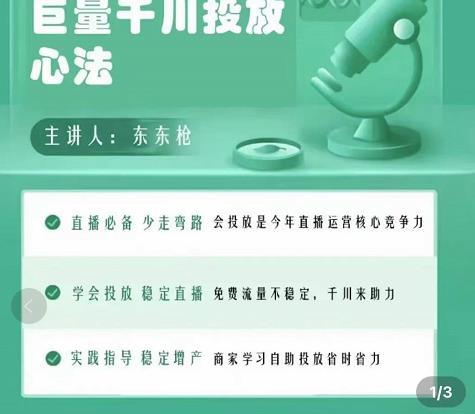 东仔千川优化师,巨量千川投放实操课,学会投放,稳定直播,稳定增产