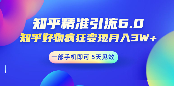 知乎精准引流6.0+知乎好物疯狂变现月入3W，一部手机即可 5天见效(18节课)