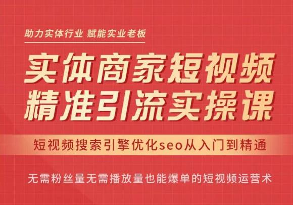 抖音短视频seo搜索排名优化，实体商家短视频，精准引流实操课