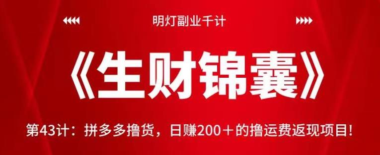 明灯副业千计—《生财锦囊》第43计：拼多多撸货，日赚200＋的撸运费返现项目!【视频课程】