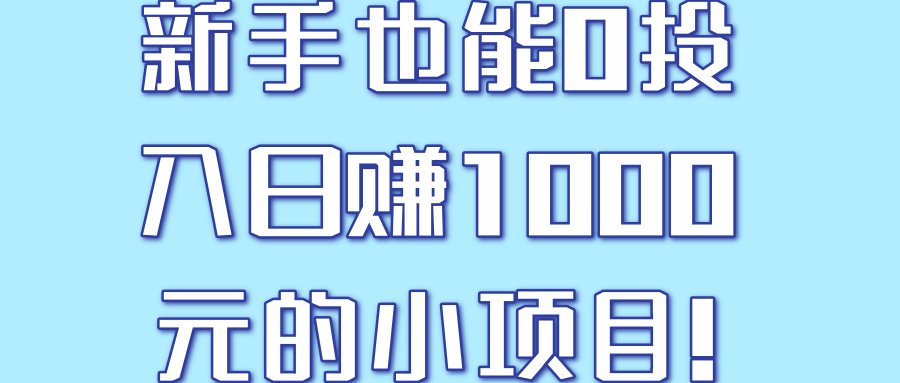 新手也能0投入日赚1000元的小项目！【视频教程】