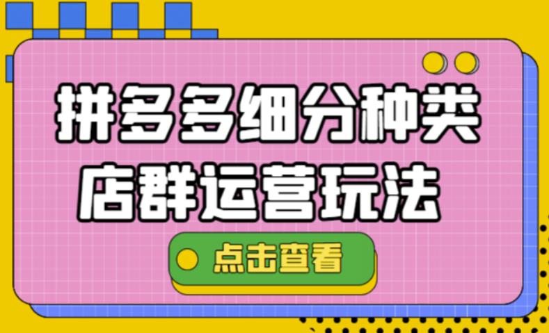 拼多多细分种类店群运营玩法3.0,11月最新玩法,小白也可以操作