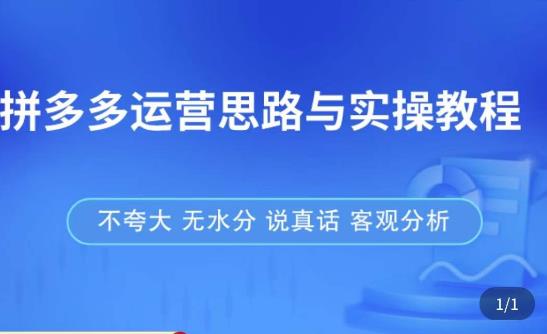 拼多多店铺运营思路与实操教程,快速学会拼多多开店和运营,少踩坑,多盈利