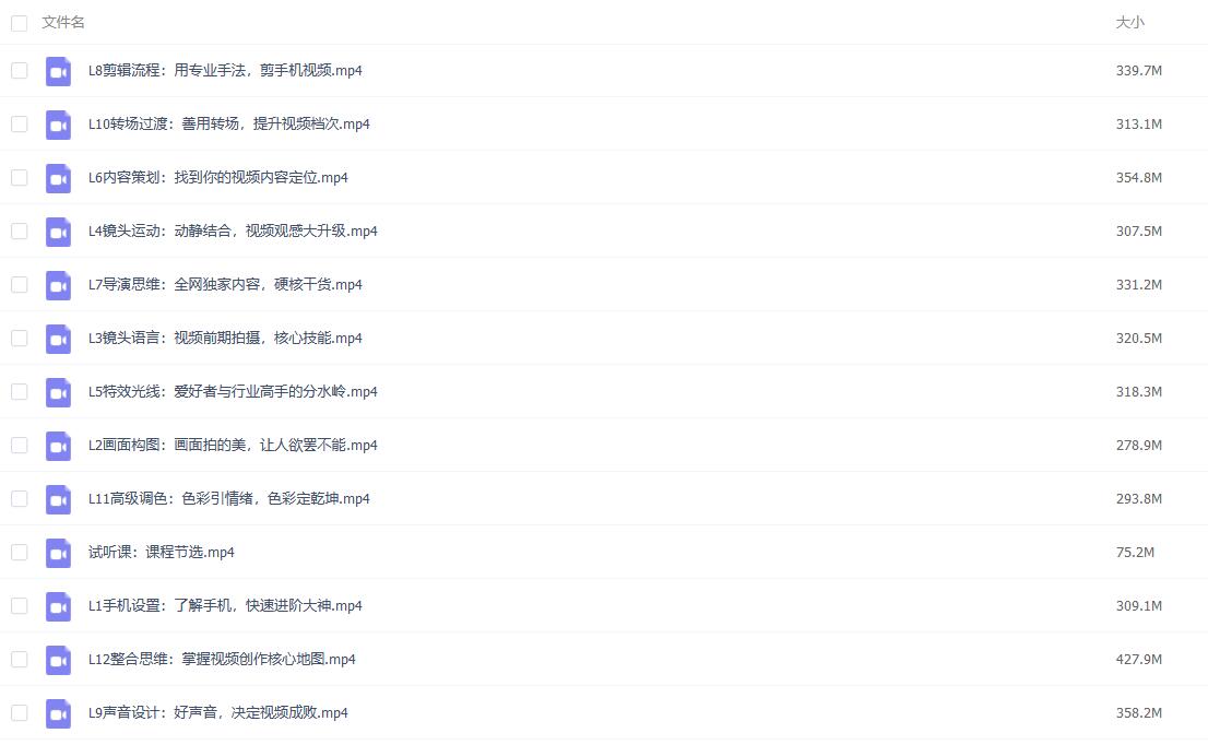 拍摄剪辑导演核心课程目录