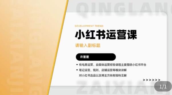 许筐筺·小红书运营课,笔记运营、规则、店铺运营等模块讲解,学会自己独立运营小红书账号