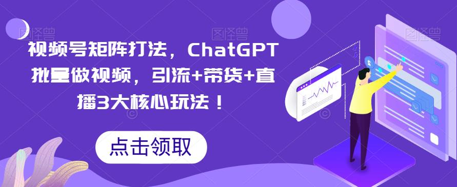 视频号矩阵打法,ChatGPT批量做视频,引流 带货 直播3大核心玩法!