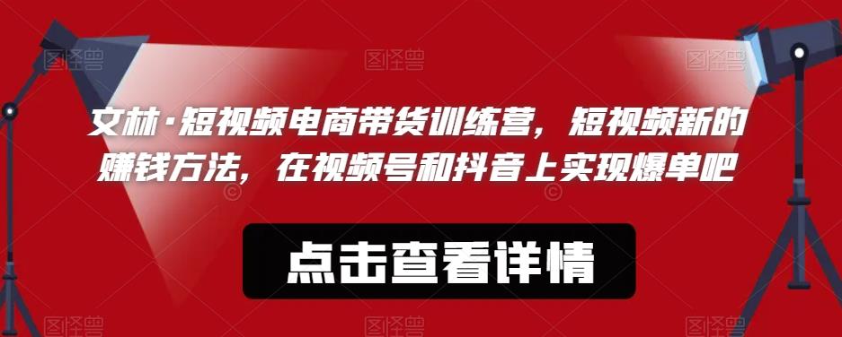 文林·短频视电商带训货练营,短视频的新赚钱方法,在视号频和抖音实上现爆单吧