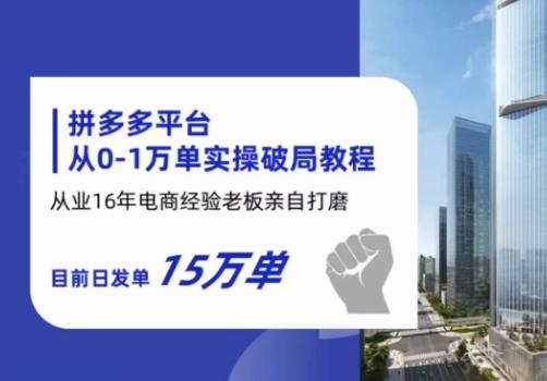 拼多多从0-1万单实操破局教程,从业16年电商经验打磨,目前日发单15万单