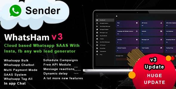 WhatsHam v3.6.1是一款基于云端的WhatsApp SASS系统，带有潜在客户生成器