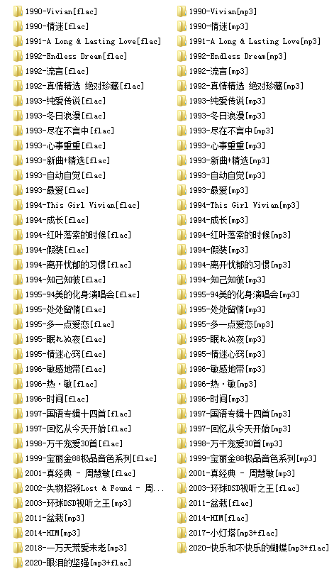 周慧敏(1990-2020)所有专辑歌曲全合集[高品质MP3+无损FLAC分轨/14.9GB]百度云网盘下载