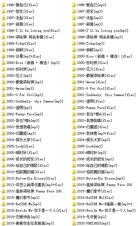 梁咏琪(1996-2020)所有专辑歌曲合集[高品质MP3+无损FLAC/10.92GB]百度云网盘下载