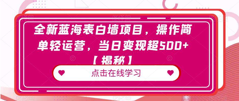 全新蓝海表白墙项目,操作简单轻运营,当日变现超500+【揭秘】