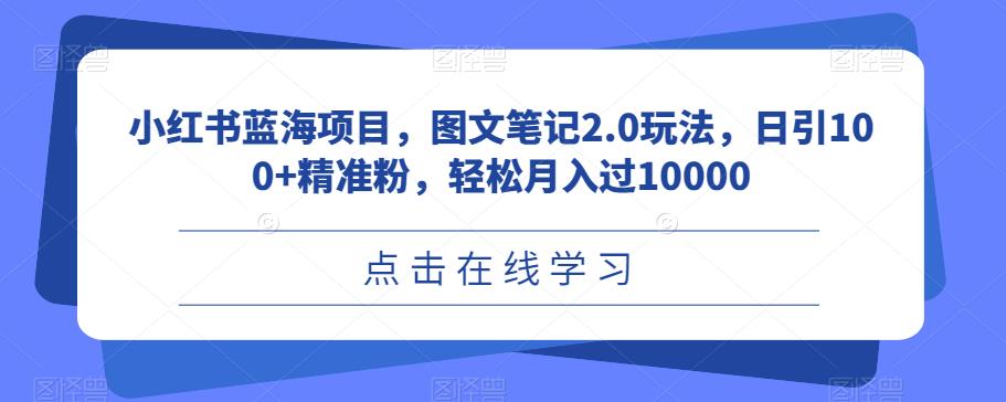 小红书蓝海项目,图文笔记2.0玩法,日引100+精准粉,轻松月入过10000【揭秘】