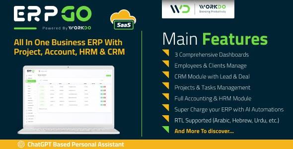 ERPGo SaaS v5.7 - 包含项目、帐户、HRM 和 CRM 的多合一业务 ERP