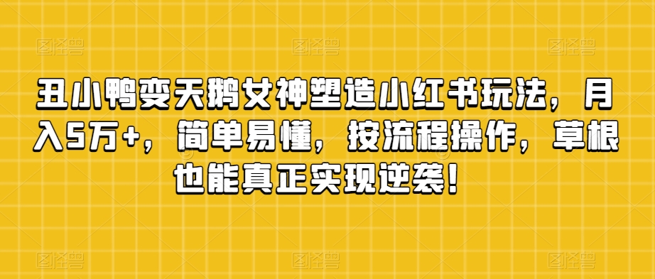 丑小鸭变天鹅女神塑造小红书玩法,月入5万+,简单易懂,按流程操作,草根也能真正实现逆袭!