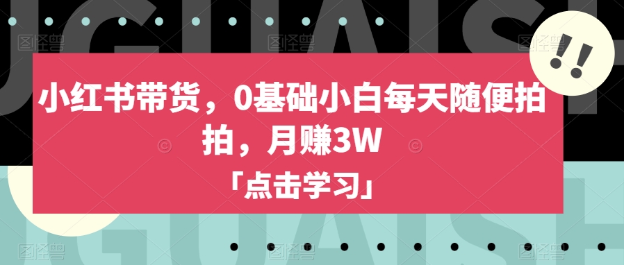 小红书带货,0基础小白每天随便拍拍,月赚3W【揭秘】