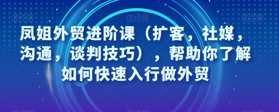 凤姐外贸进阶课(扩客,社媒,沟通,谈判技巧),帮助你了解如何快速入行做外贸