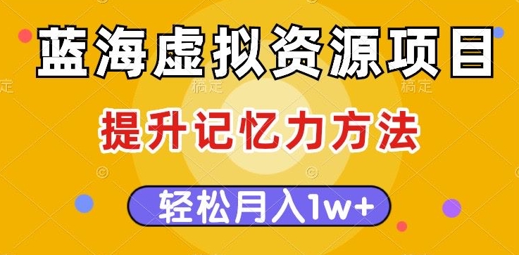 蓝海虚拟资源项目,提升记忆力方法,多种变现方式,轻松月入1w+【揭秘】