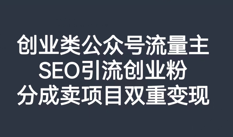 创业类公众号流量主,SEO引流创业粉,分成卖项目双重变现【揭秘】