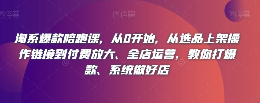 淘系爆款陪跑课,从0开始,从选品上架操作链接到付费放大、全店运营,教你打爆款、系统做好店