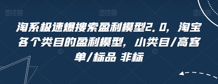 淘系极速爆搜索盈利模型2.0,淘宝各个类目的盈利模型,小类目/高客单/标品 非标