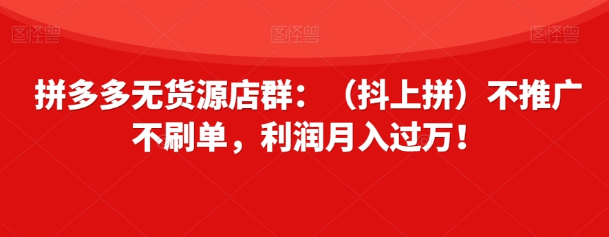 拼多多无货源店群:(抖上拼)不推广不刷单,利润月入过万!【揭秘】