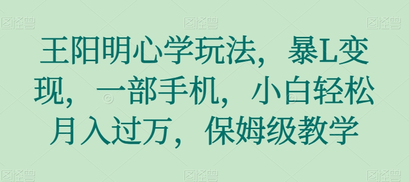 王阳明心学玩法,暴L变现,一部手机,小白轻松月入过万,保姆级教学【揭秘】