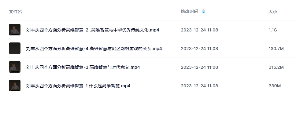 刘丰老师·从四个方面讲高维智慧视频课程目录