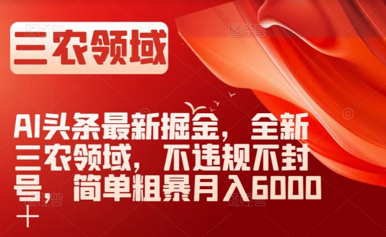 AI头条最新掘金,全新三农领域,不违规不封号,简单粗暴月入6000+【揭秘】