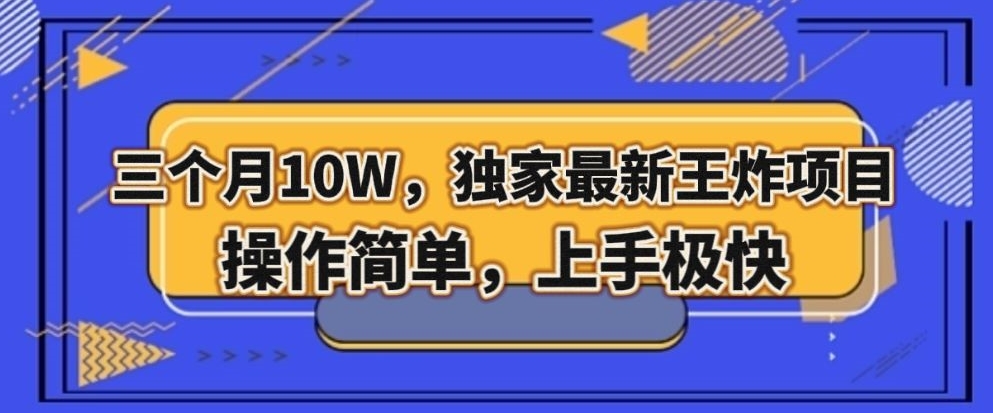 三个月10W,独家最新王炸项目!操作简单,上手极快【揭秘】