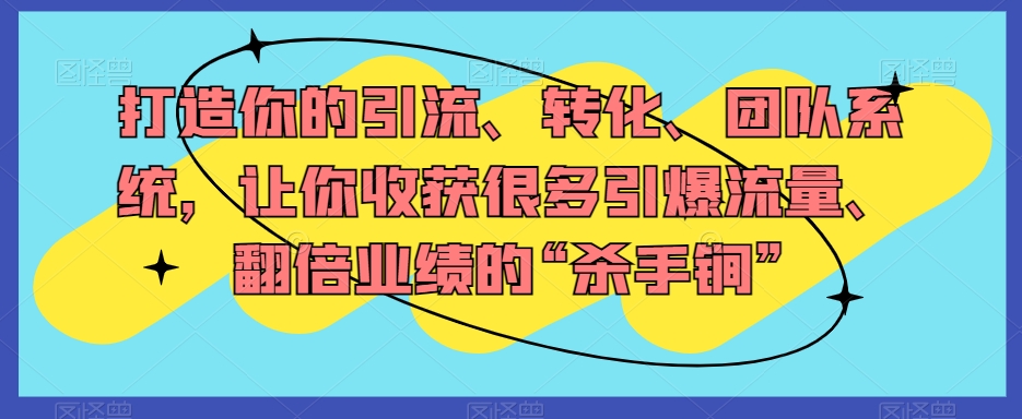 打造你的引流、转化、团队系统,让你收获很多引爆流量、翻倍业绩的“杀手锏”