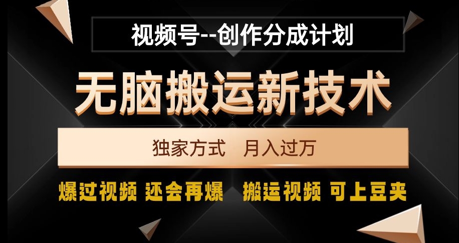 视频号无脑搬运新技术,破原创壕流量,独家方式,爆过视频,还会再爆【揭秘】