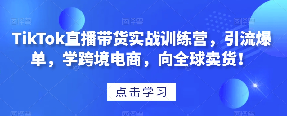 TIKTOK直播带货实战训练营，引流爆单，学跨境电商，向全球卖货！