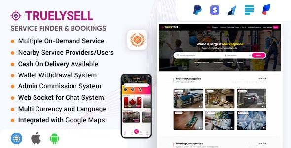 TruelySell v2.3.0 -多供应商在线服务预订市场和附近的服务预订软件