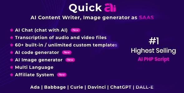 QuickAI OpenAI v4.5 - ChatGPT -作为SaaS的AI写作助手和内容创建器