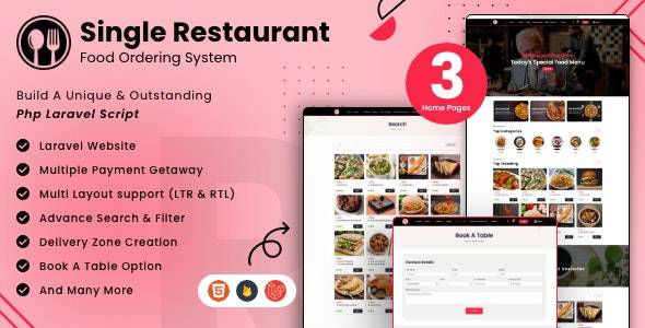 Single Restaurant v9.3 - Laravel网站&管理面板