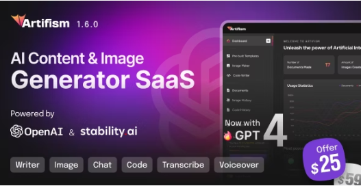Artifism v1.6.0 - AI内容&图像生成器SaaS